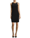 Sleeveless Ruffle-Back Colorblock Sheath Dress, Black