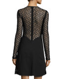 Long-Sleeve Embroidered-Dot Dress, Black