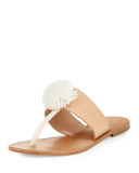 Nadie Pompom T-Strap Flat Sandal