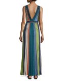 Metallic Vertical-Striped Maxi Dress