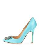 Hangisi Satin Crystal-Toe Pump, Turquoise