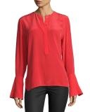 Kanley Bell-Sleeve Silk Shirt, Red