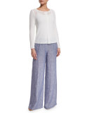 Drifty Linen Wide-Leg Pants, Indigo Mix, Petite