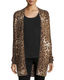 Open Cashmere Leopard Cardigan, Sand Multi
