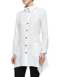 Ruffle-Collar Linen Drama Big Shirt, Plus Size