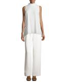 Beatrix Side-Snap Wide-Leg Pants, Ivory