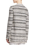 Belessa Striped Side-Slit Cardigan, Caviar/Alabaster
