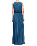 Tassel Drawstring-Neck Slit Maxi Dress, Ocean Blue