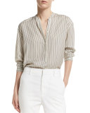 Striped Half-Placket Silk Tunic