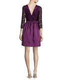 3/4-Sleeve Lace-Bodice Dress