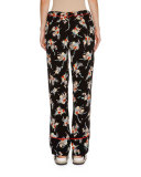 Floral Drawstring Pajama Pants, Black