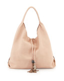 Draped Soft Leather Hobo Bag, Cream