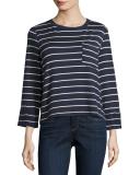 Dune Striped Lace-Back Top, Navy/White