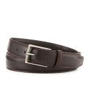 Leather Belt w/Polished Buckle, Dark Brown