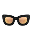 Wonderland Stories Swarovski® Cat-Eye Sunglasses, Black Crystal
