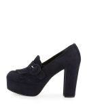 Suede Kiltie 110mm Loafer Pump, Bleu