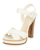 Patent Leather Crisscross Sandal, White (Bianco)