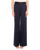 Fluid Wide-Leg Trousers, Navy/Black