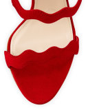 Suede Triple-Strap Wavy Sandal, Rosso