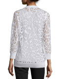 Button-Down Leopard Burnout Cardigan, White