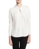 Charmeuse Twist-Neck Blouse, Ivory