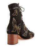 Butterfly-Studded Lace-Up Boot, Black