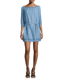 Beatrice Off-the-Shoulder Chambray Dress, Persephone