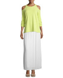 Long Pleated Skirt, White