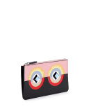 Monster Flat Zip Pouch Bag, Pink/Black
