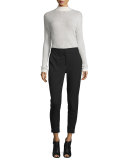 Ribbed Wool-Blend Turtleneck Top, Chalk