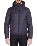 Melange Cashmere-Blend Puffer Jacket, Blue