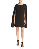 Crepe Cape-Back Shift Dress, Black