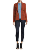 Sleeveless Chambray Button-Front Top, Blue