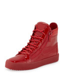 Men's Patent Leather High-Top Sneaker, Red