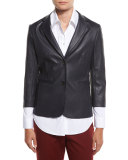 Nolbon Leather Two-Button Jacket, Navy