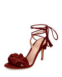 Flora Ruffled Suede Lace-Up 85mm Sandal