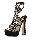 Liliana Embroidered Platform Sandal, Black