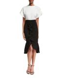 Marcello Ruffle-Front Lace Midi Skirt, Black