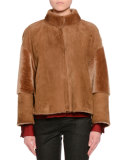 Shearling Fur Reversible Short Jacket, Camel