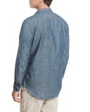 Distressed Chambray Utility Shirt, Blue