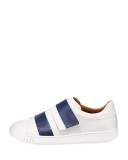 Willet Leather Grip-Strap Sneaker, White/Blue
