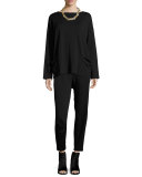 Bateau-Neck Stretch-Fleece Top