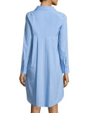 Long-Sleeve Stretch-Poplin Shirtdress, Sky