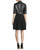 Half-Sleeve Cropped Leather Jacket, Black