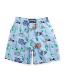 Jam Mistral Embroidered Swim Trunks, Blue Ciel, Size 10-14