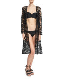 State of Lace Floral Guipure Kimono Coverup, Black