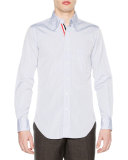 Classic Poplin Shirt with Striped-Placket, Blue