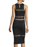Mesh-Trim Lux Ponte Midi Dress, Black