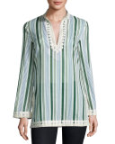 Cliff Striped Long-Sleeve Tunic, Multi