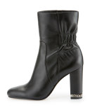 Dolores Ruched Leather Bootie, Black